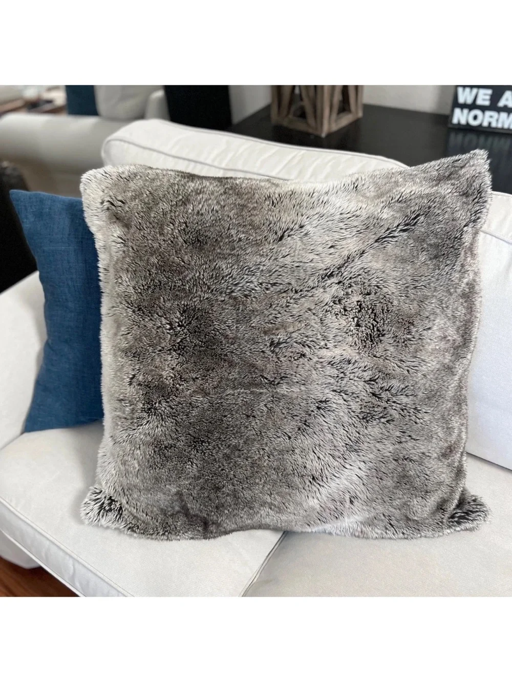 1 Pottery Barn Faux FUR warm gray brown OMBRÉ pillow COVER EURO 26 x 26